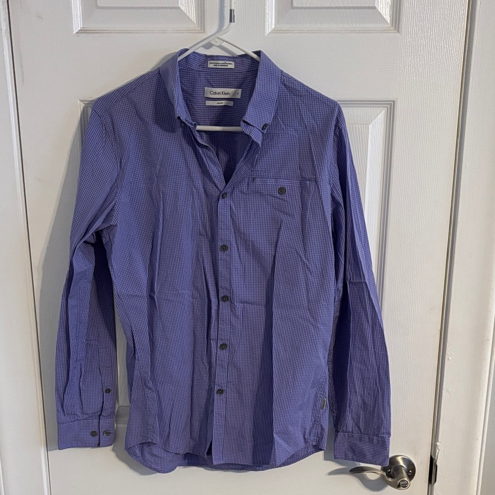 Calvin Klein Men's Casual Purple Button Down Shirt